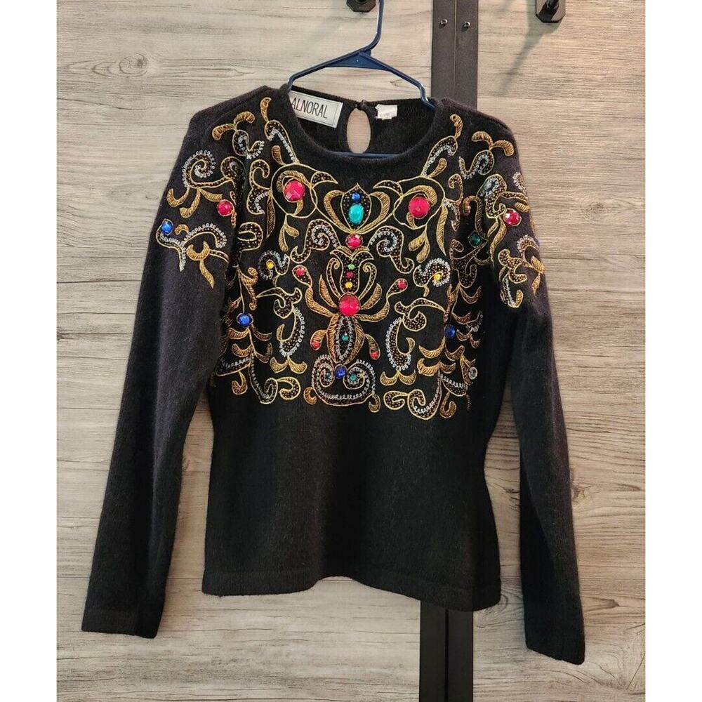 Vtg Alnoral Sweater Black Beads Bling Sparkle Pullover Size Medium EUC